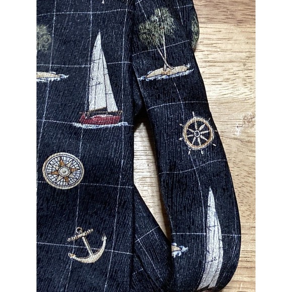 Tropicals By Tango Sail Boat Sailboat Silk Nautical Mens Neck Tie Necktie Black - Picture 3 of 6